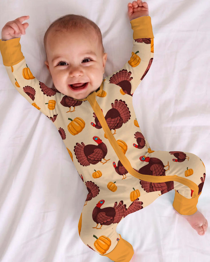 Turkey Pumpkin Thanksgiving Pattern Bamboo Convertible Zippy