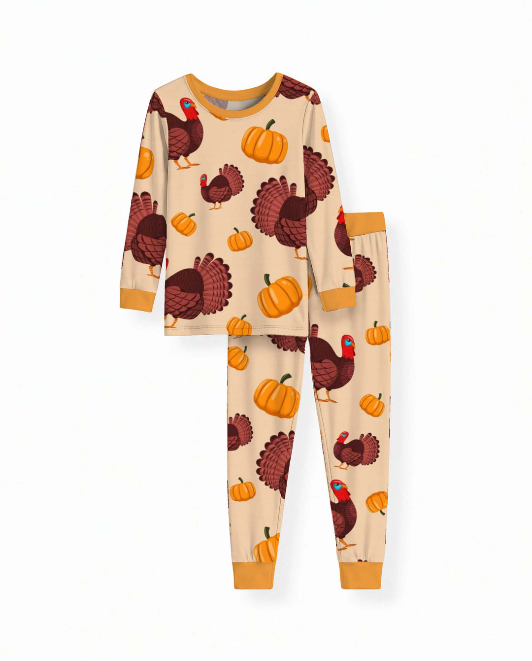 Turkey Pumpkin Thanksgiving Pattern Bamboo Two Piece Long Sleeve Pajama Set