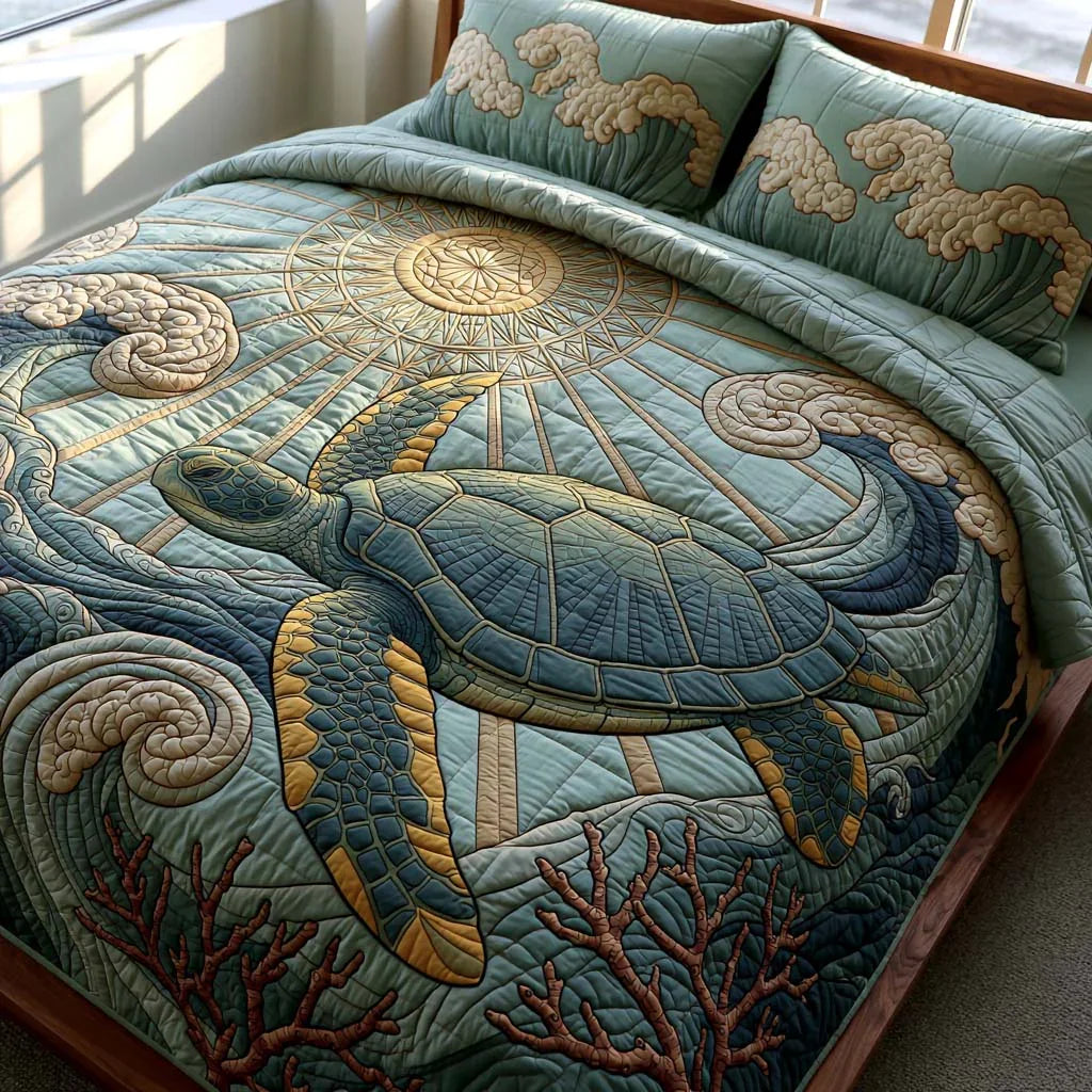 Turtle Coastal Charm Bamboo Quilt Bedding Set