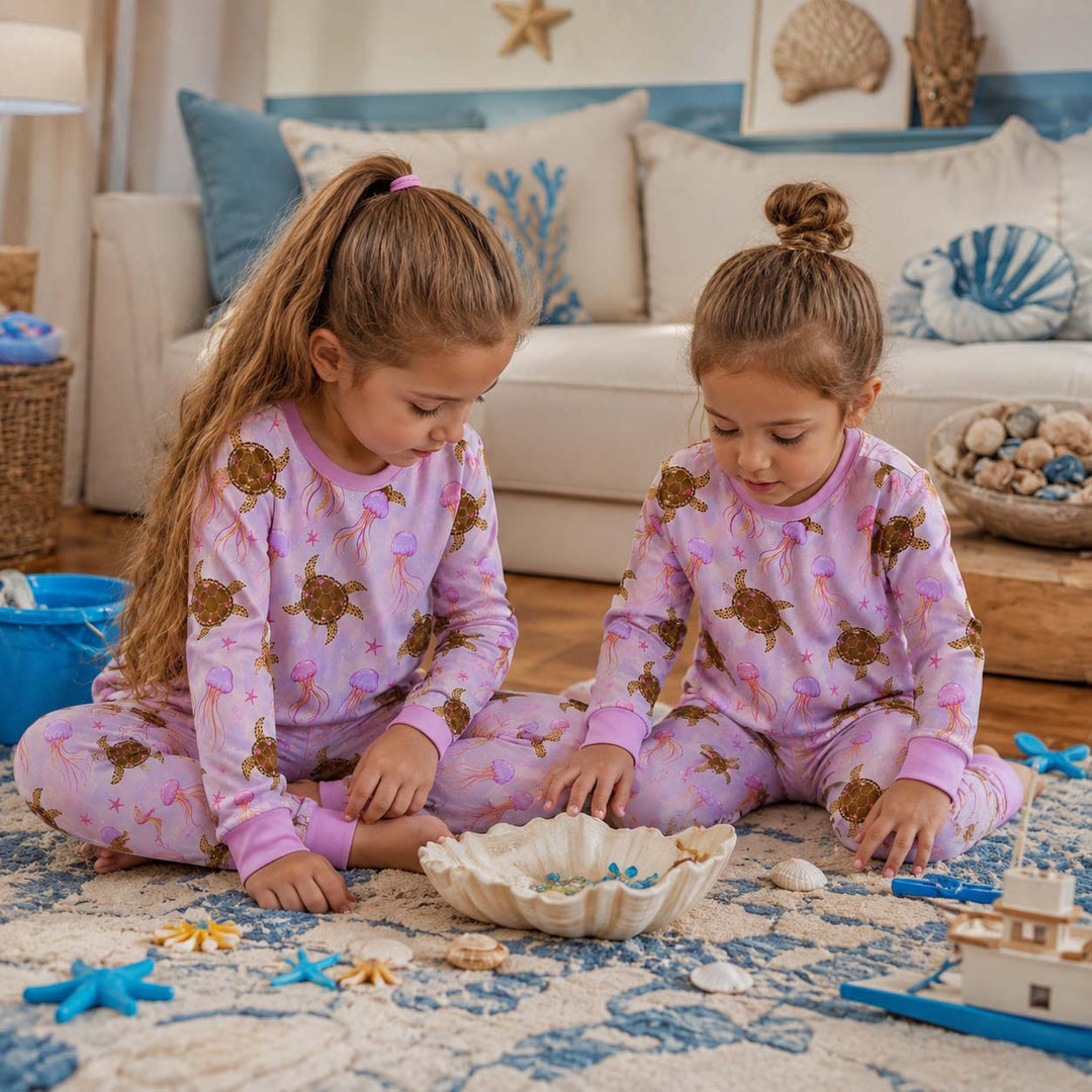 Turtle Jellyfish Pattern Bamboo Two Piece Long Sleeve Pajama Set