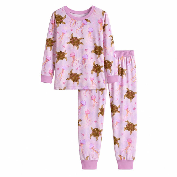 Turtle Jellyfish Pattern Bamboo Two Piece Long Sleeve Pajama Set