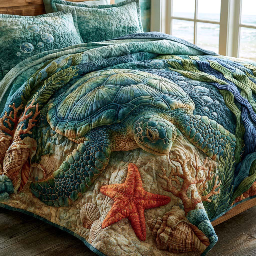 Turtle Peaceful Journey Bamboo Quilt Bedding Set