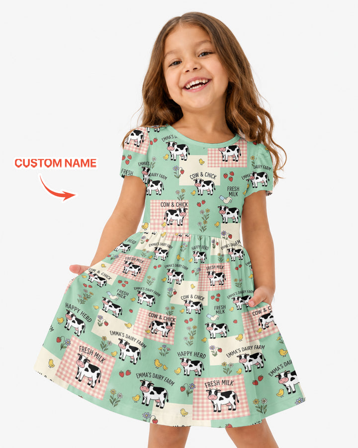 Custom Name Minty Farm And A Tiny Chick Bamboo Twirl Dress