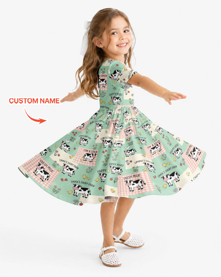 Custom Name Minty Farm And A Tiny Chick Bamboo Twirl Dress
