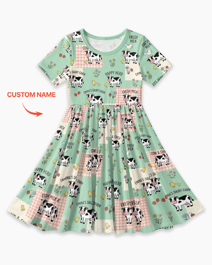 Custom Name Minty Farm And A Tiny Chick Bamboo Twirl Dress