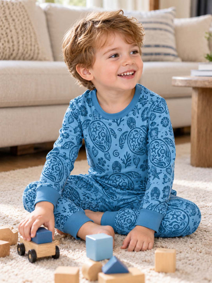 Two Tone Sea Turtle Ocean Bamboo Two Piece Long Sleeve Pajama Set