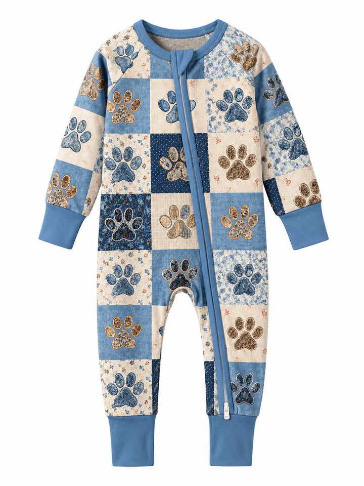 Vintage Blue Floral Paw Patchwork Bamboo Convertible Zippy