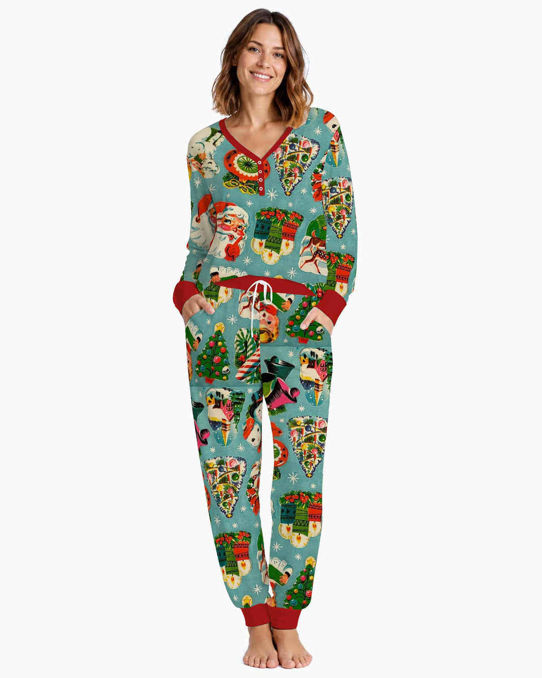 Vintage Christmas Cutouts Bamboo Women Pajama Set