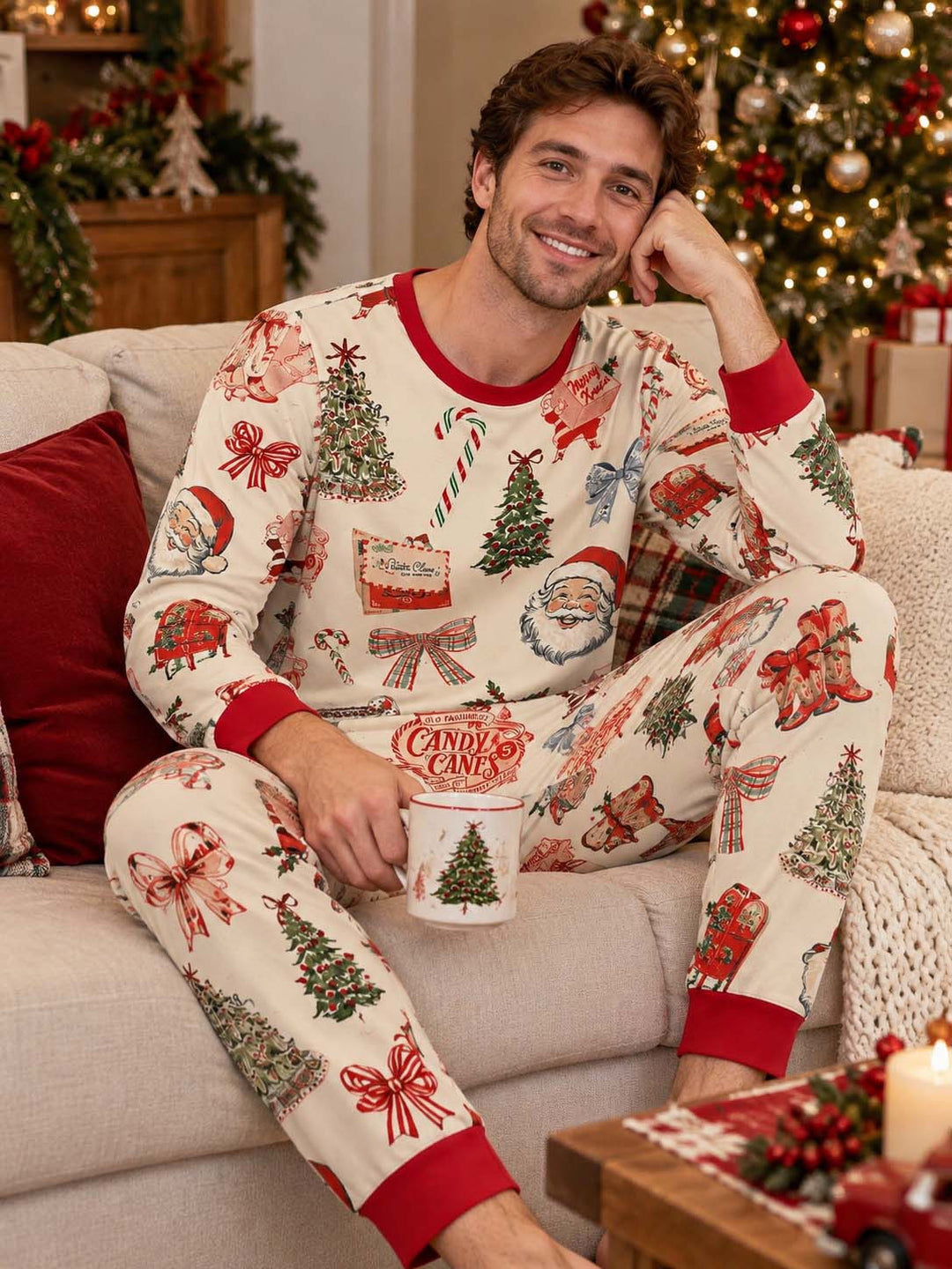 Vintage Christmas Mail Bamboo Men's Pajama Set