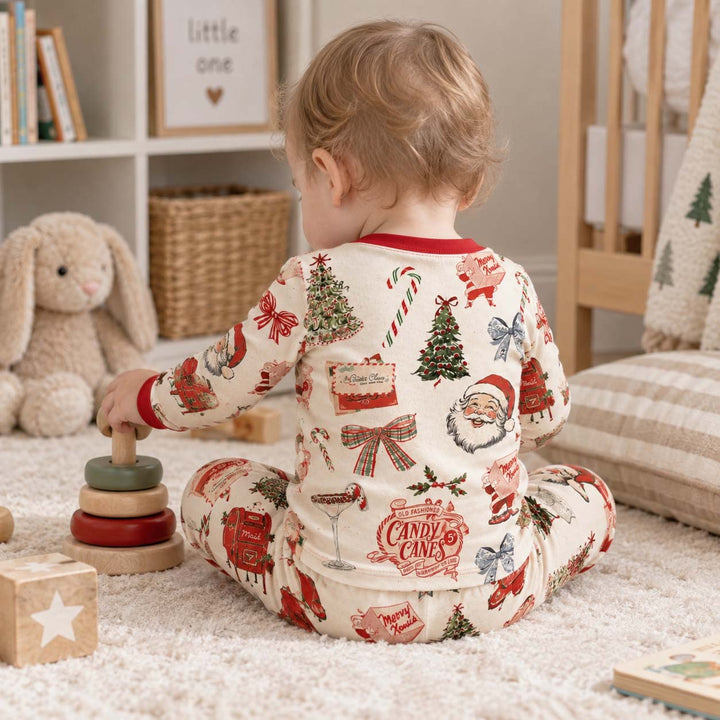 Vintage Christmas Mail Bamboo Two Piece Long Sleeve Pajama Set