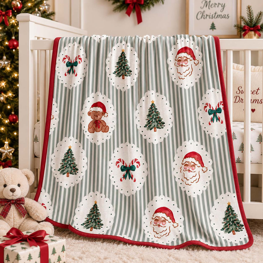 Vintage Christmas Stripes Bamboo Blanket