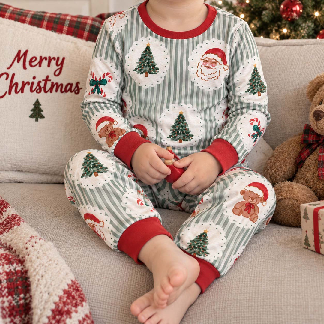 Vintage Christmas Stripes Bamboo Two Piece Long Sleeve Pajama Set