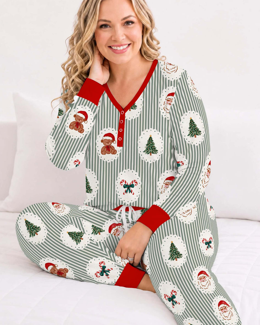Vintage Christmas Stripes Bamboo Women Pajama Set