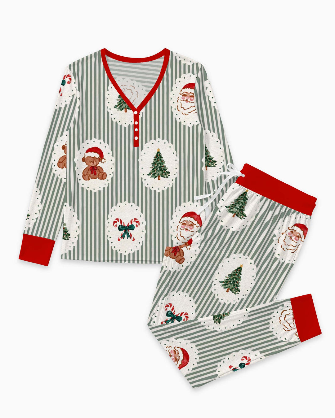 Vintage Christmas Stripes Bamboo Women Pajama Set