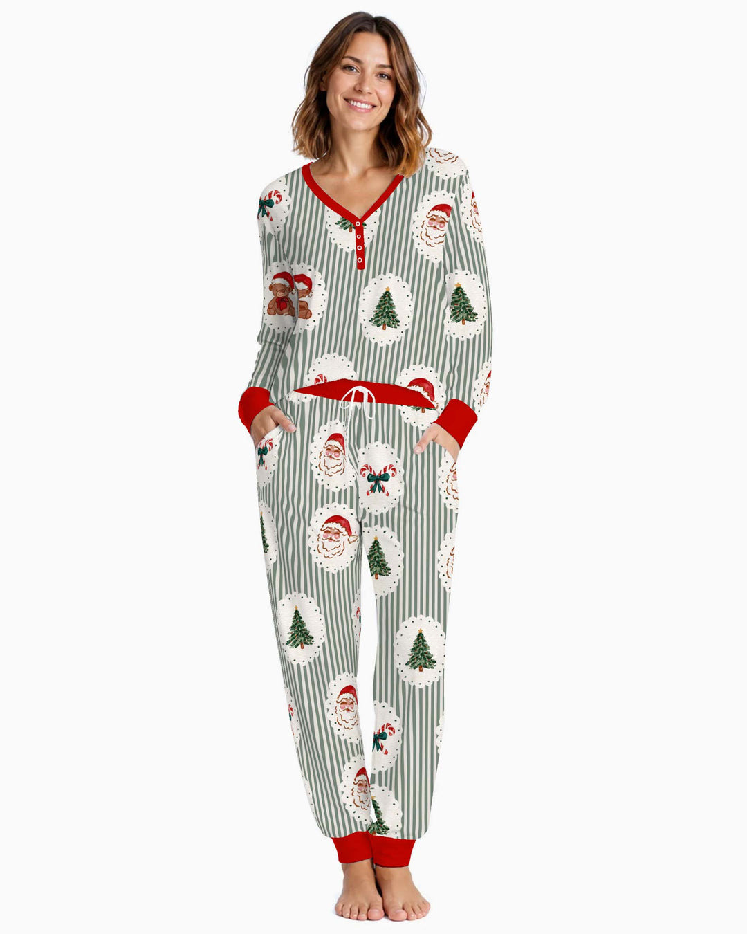 Vintage Christmas Stripes Bamboo Women Pajama Set