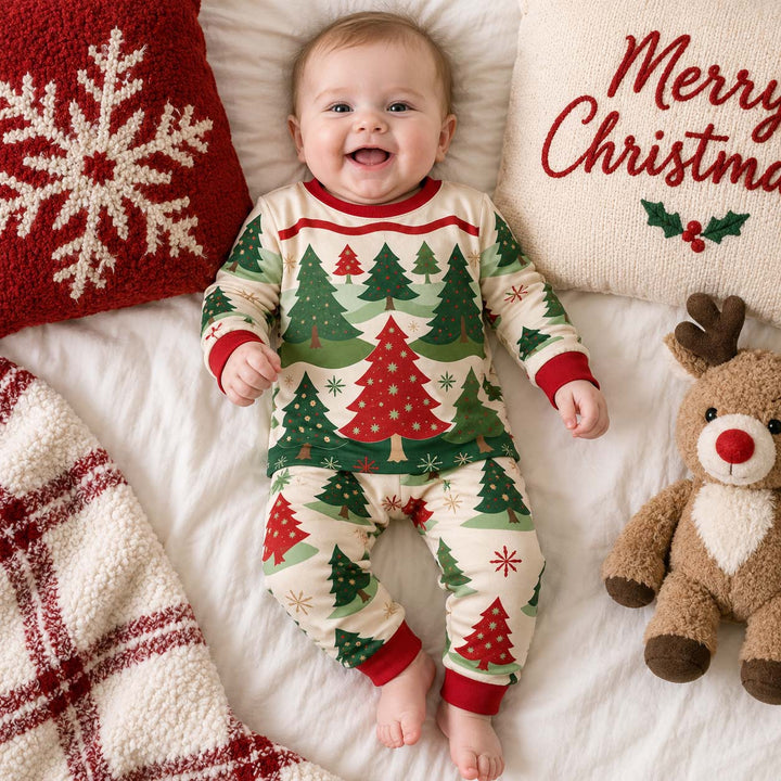 Vintage Christmas Tree Forest Bamboo Two Piece Long Sleeve Pajama Set