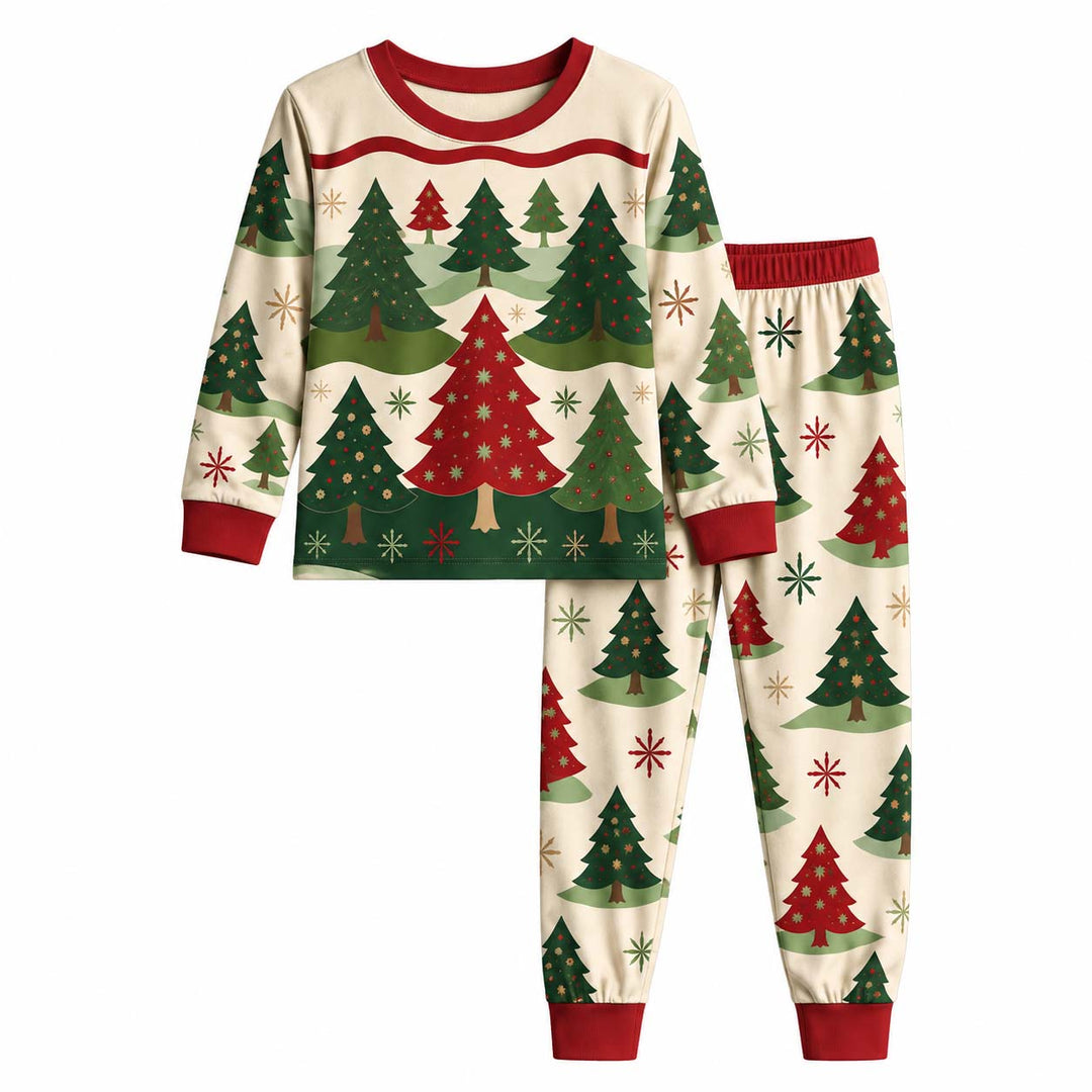 Vintage Christmas Tree Forest Bamboo Two Piece Long Sleeve Pajama Set
