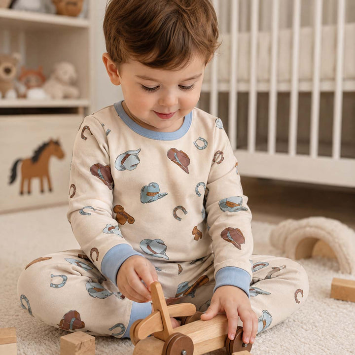 Vintage Cowboy Hats Pattern Bamboo Two Piece Long Sleeve Pajama Set