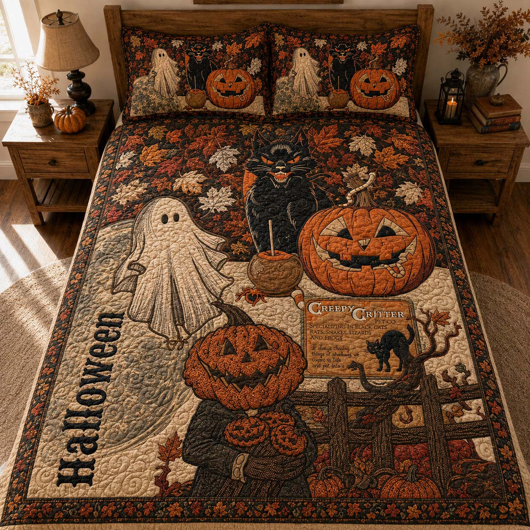 Vintage Halloween Critters Bamboo Quilt Bedding Set