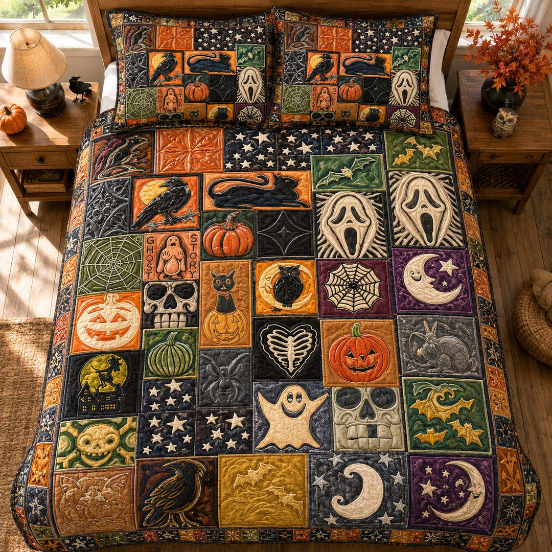 Vintage Halloween Patchwork Bamboo Quilt Bedding Set