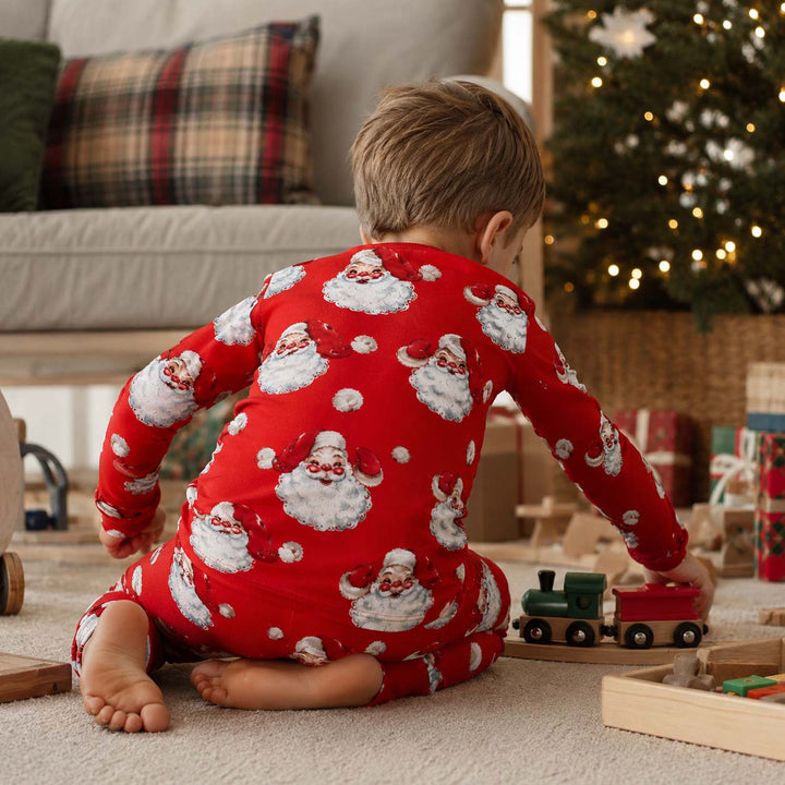 Vintage Jolly Santa Bamboo Two Piece Long Sleeve Pajama Set