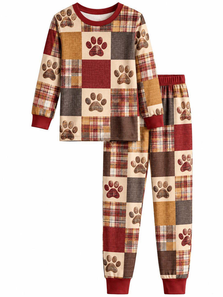 Vintage Plaid Paw Patchwork Bamboo Two Piece Long Sleeve Pajama Set