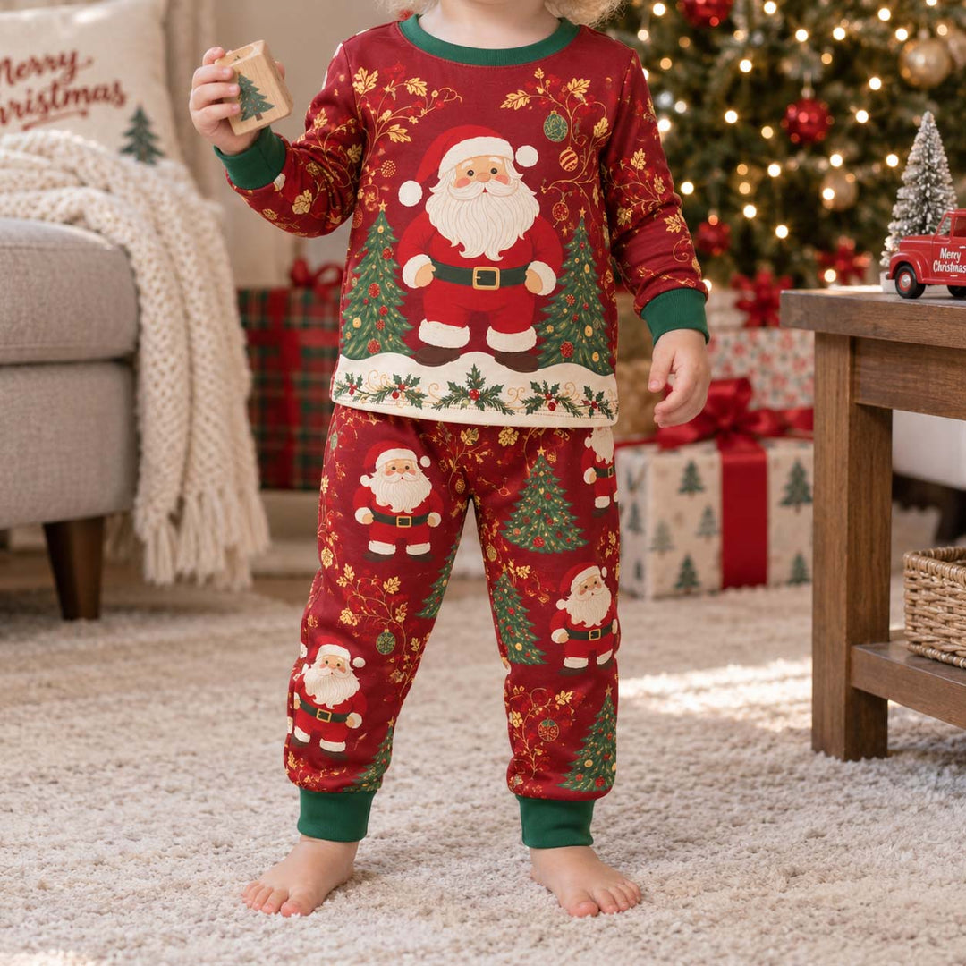 Vintage Santa Christmas Elegance Bamboo Two Piece Long Sleeve Pajama Set