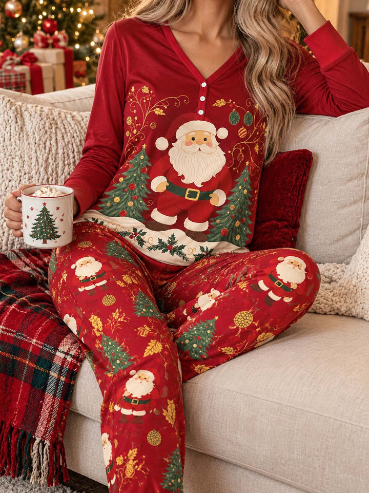 Vintage Santa Christmas Elegance Bamboo Women Pajama Set