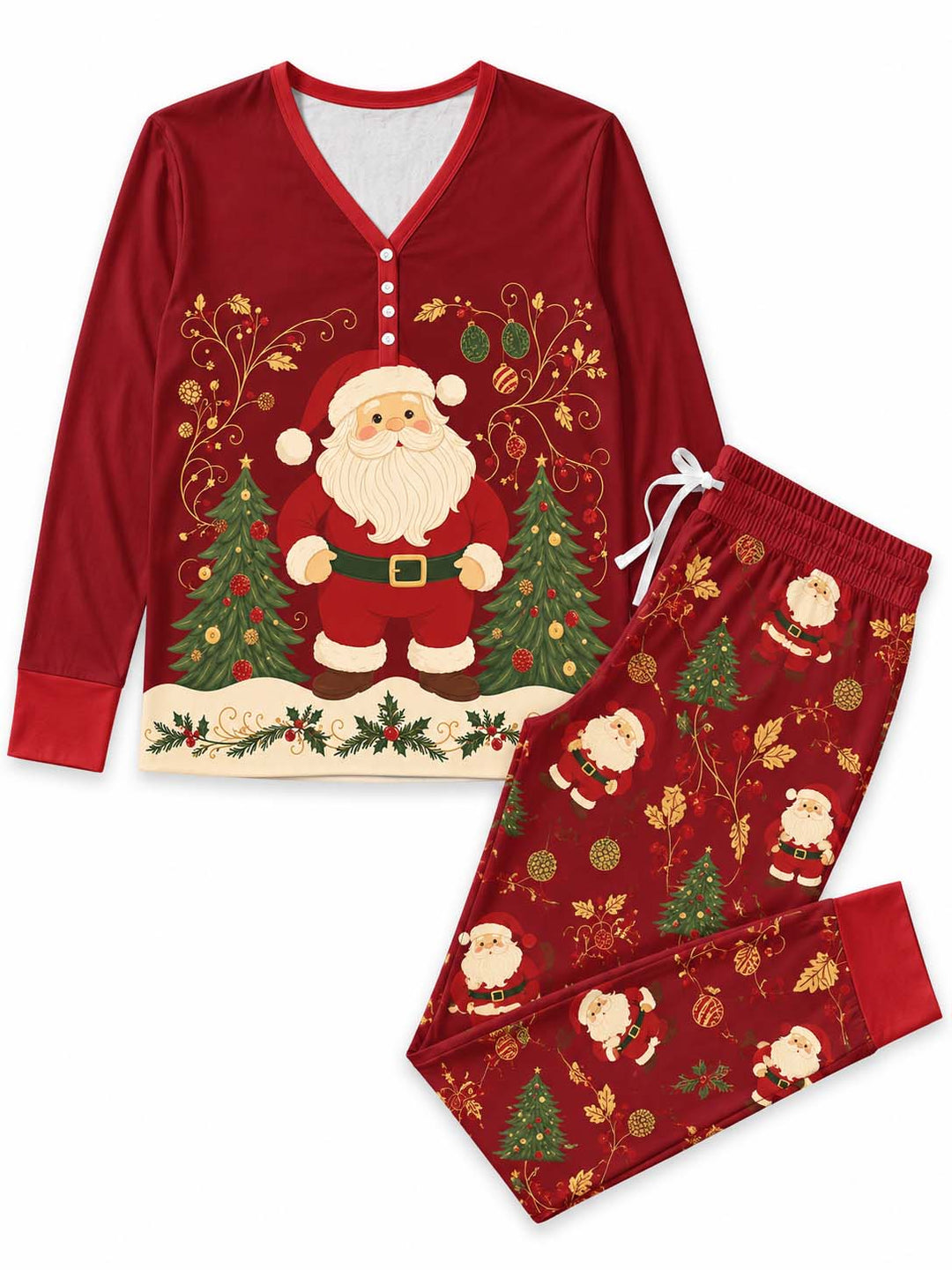 Vintage Santa Christmas Elegance Bamboo Women Pajama Set