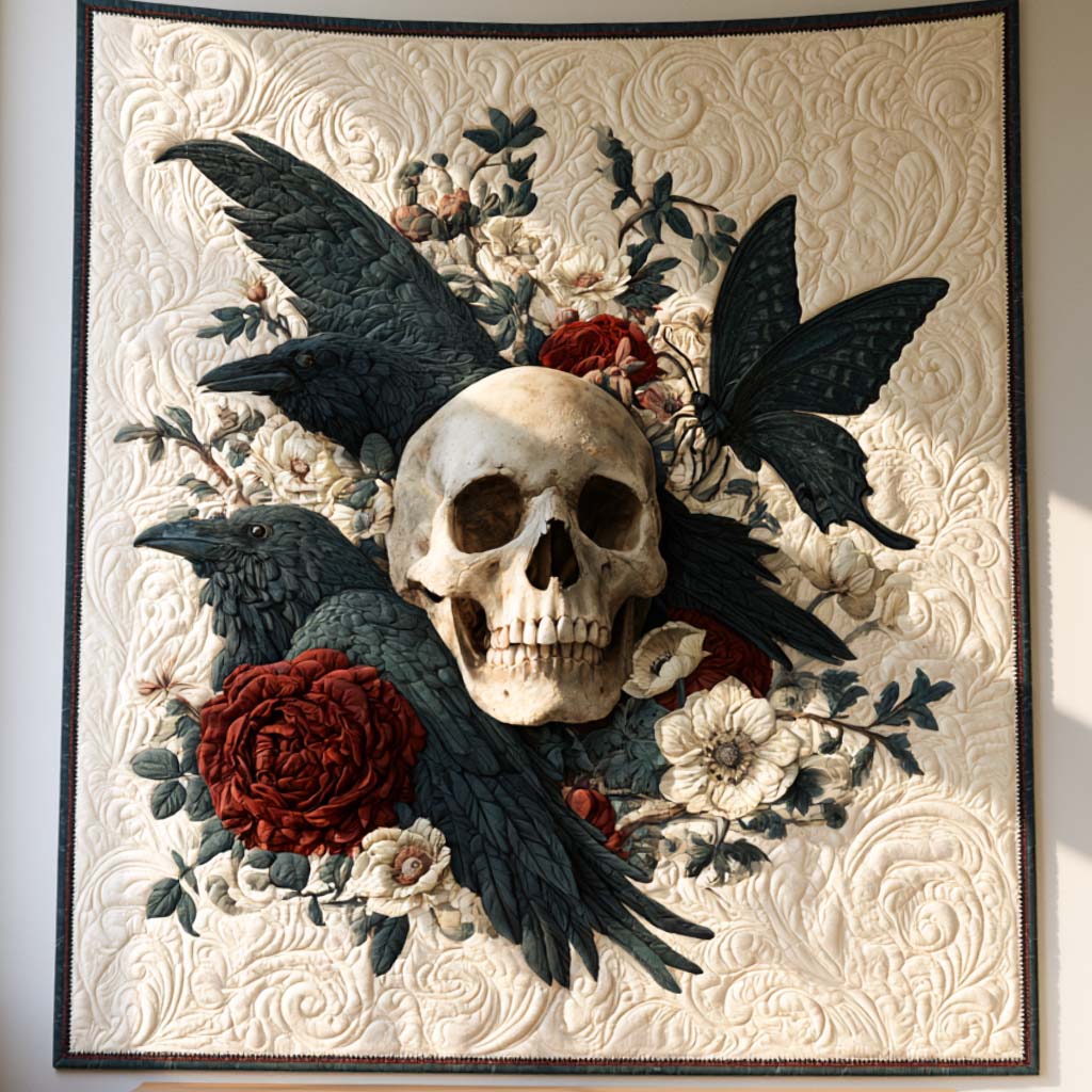 Vintage Skull Art Bamboo Quilt Blanket