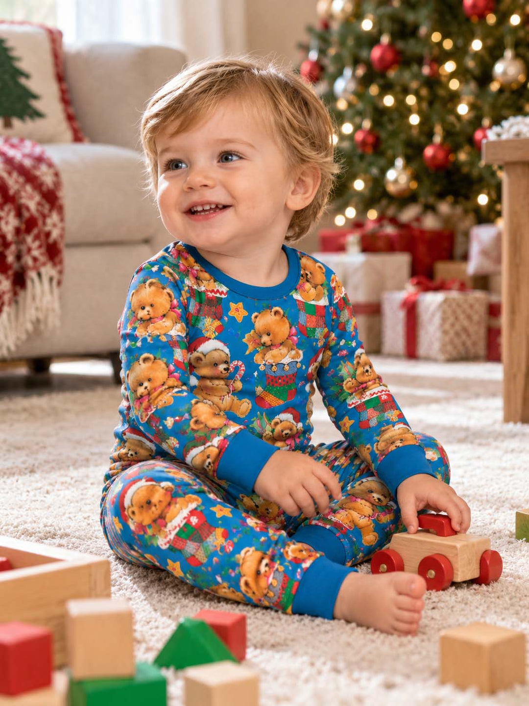 Vintage Teddy Christmas Bamboo Two Piece Long Sleeve Pajama Set