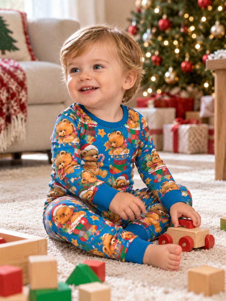 Vintage Teddy Christmas Bamboo Two Piece Long Sleeve Pajama Set