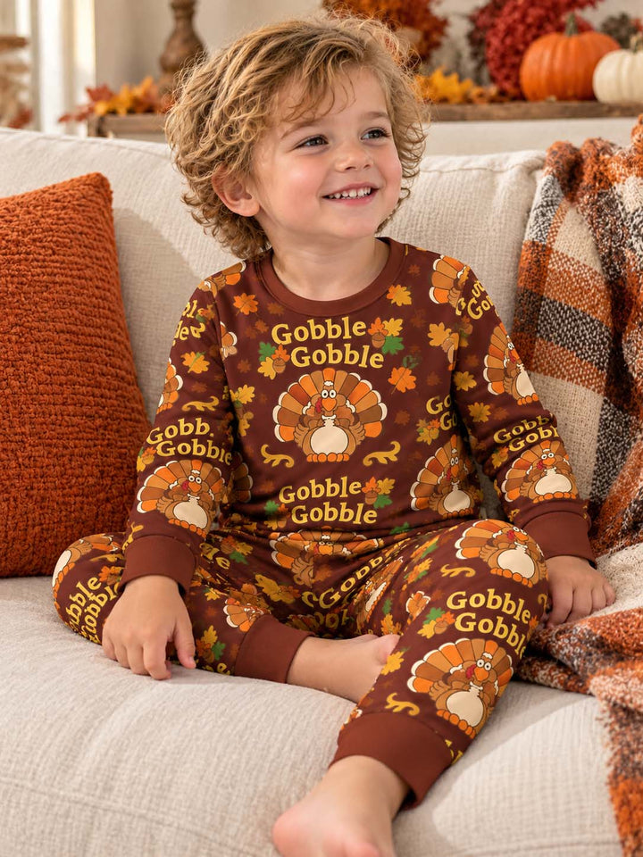 Vintage Thanksgiving Turkey Bamboo Two Piece Long Sleeve Pajama Set