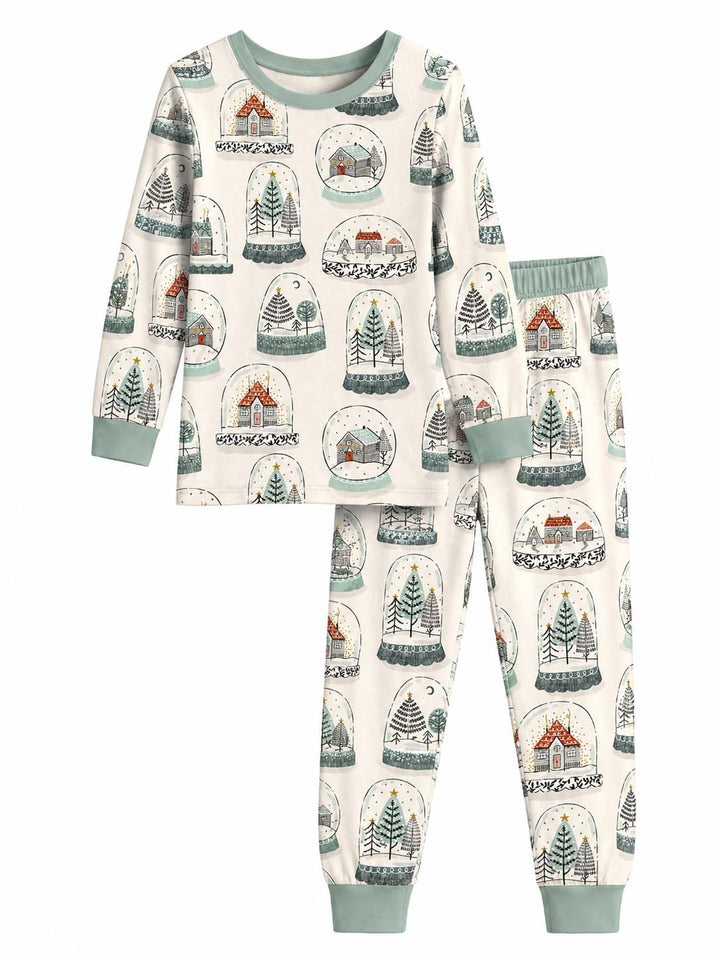 Vintage Winter Snow Globes Bamboo Two Piece Long Sleeve Pajama Set