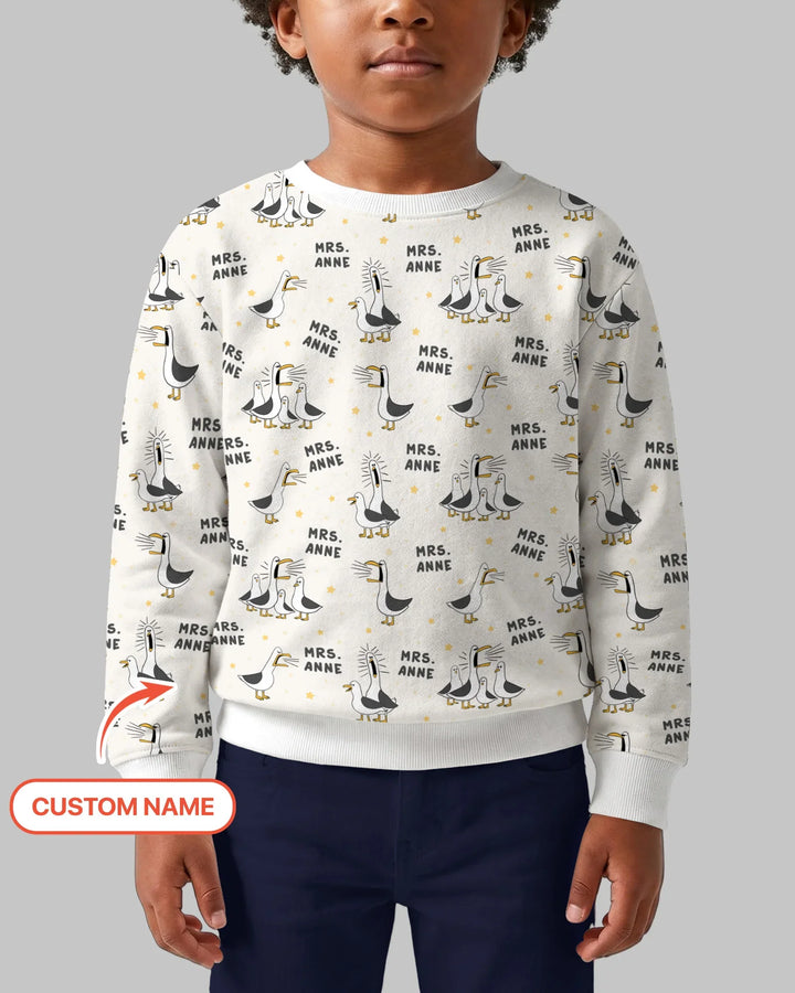 Custom Funny Seagulls Teacher Bamboo Crewneck Sweatshirt