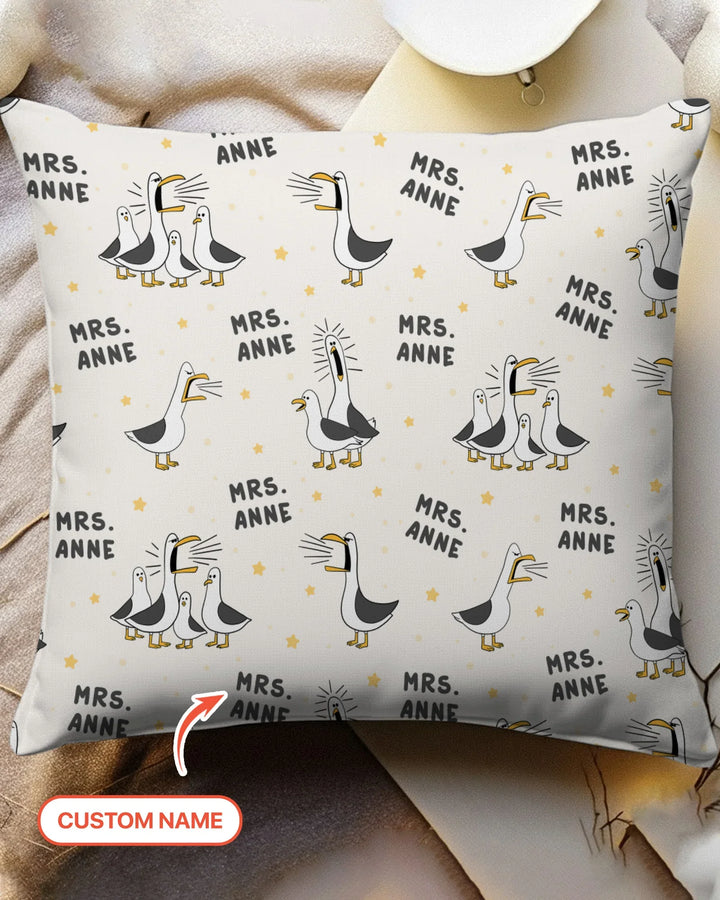 Custom Funny Seagulls Teacher Bamboo Pillow Case