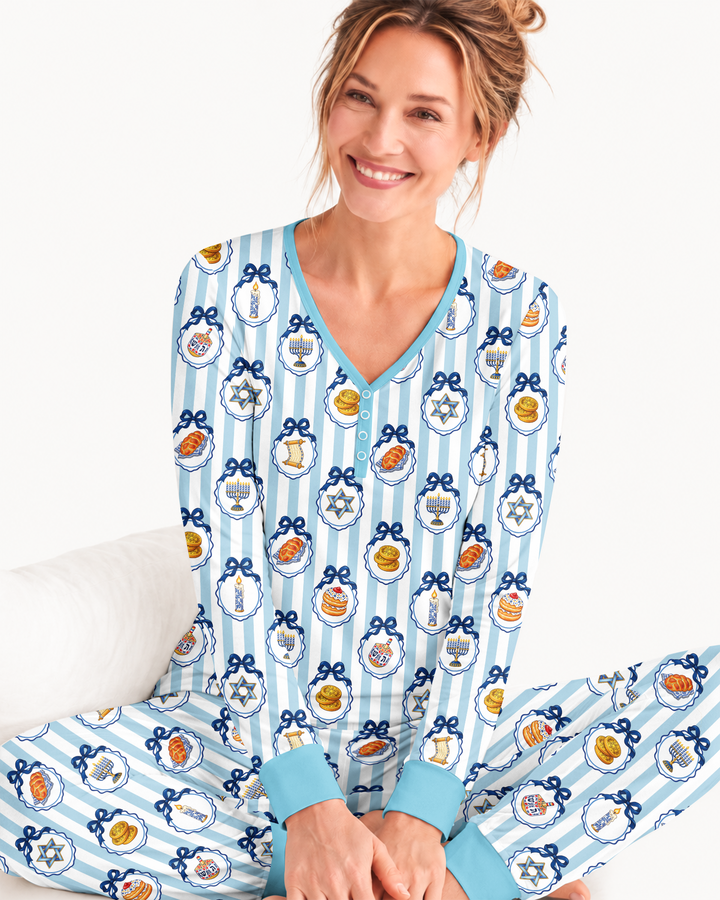 Hanukkah Bows & Blessings Mommy & Me Matching Bamboo Women Pajama Set