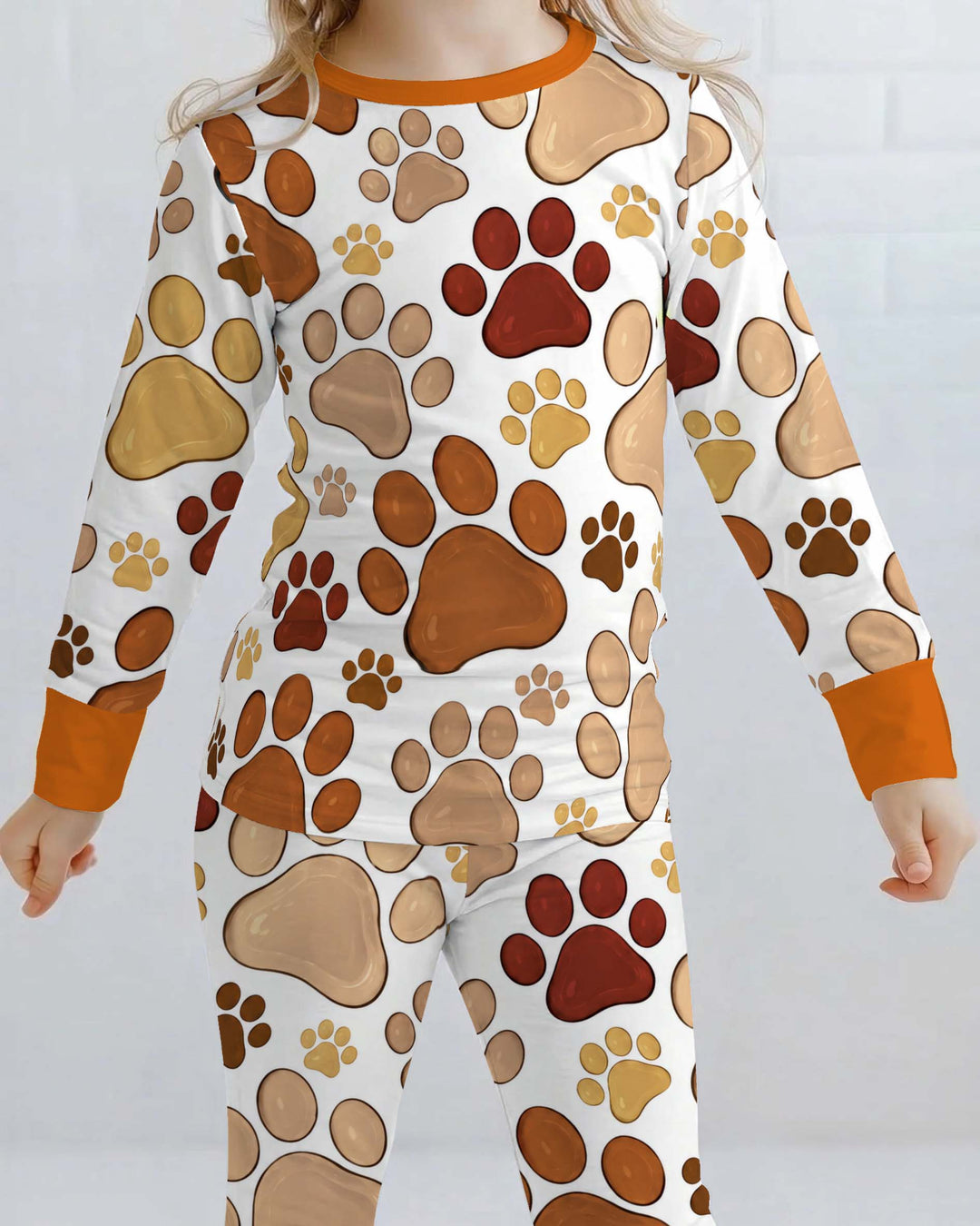Warm Autumn Paw Prints Bamboo Two Piece Long Sleeve Pajama Set