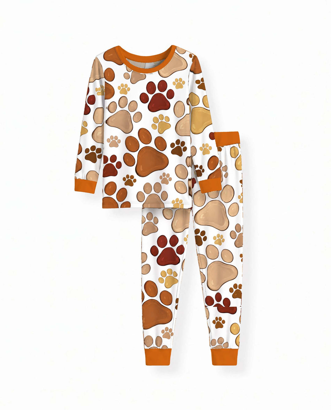 Warm Autumn Paw Prints Bamboo Two Piece Long Sleeve Pajama Set
