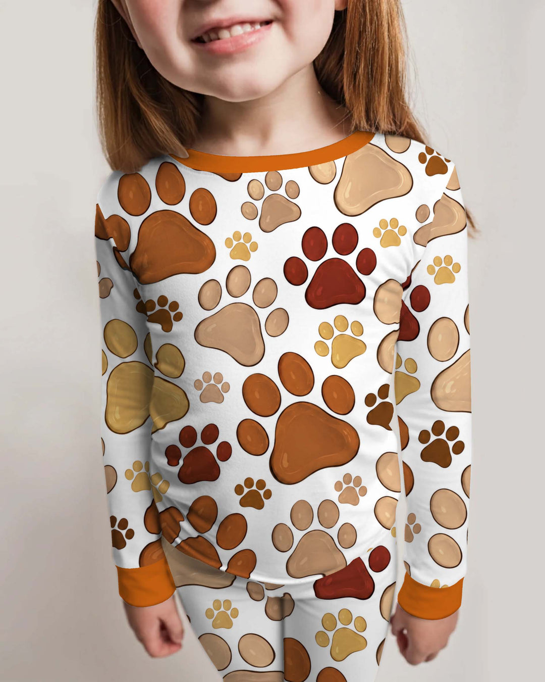 Warm Autumn Paw Prints Bamboo Two Piece Long Sleeve Pajama Set