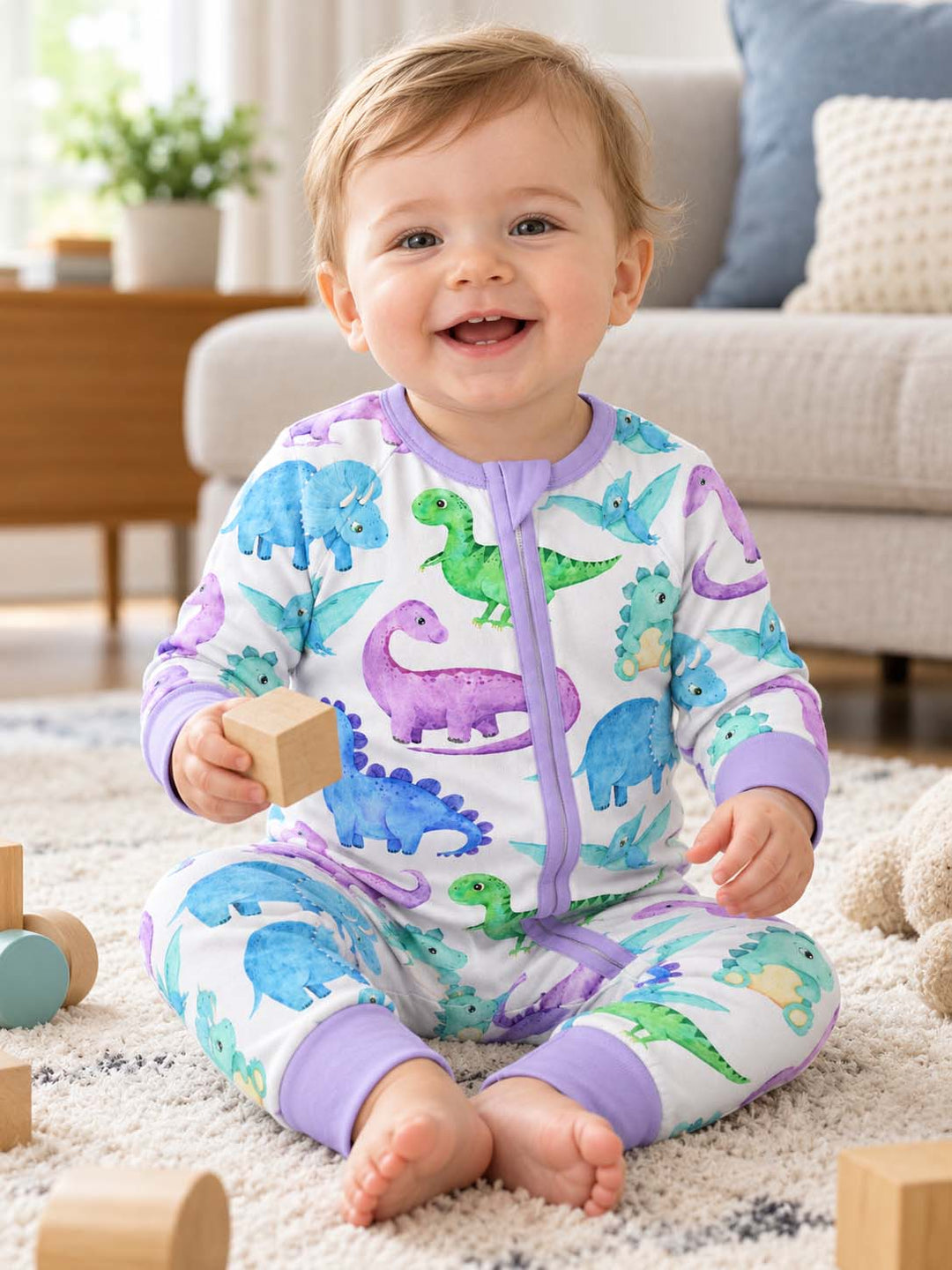 Watercolor Dinosaur Friends Bamboo Convertible Zippy