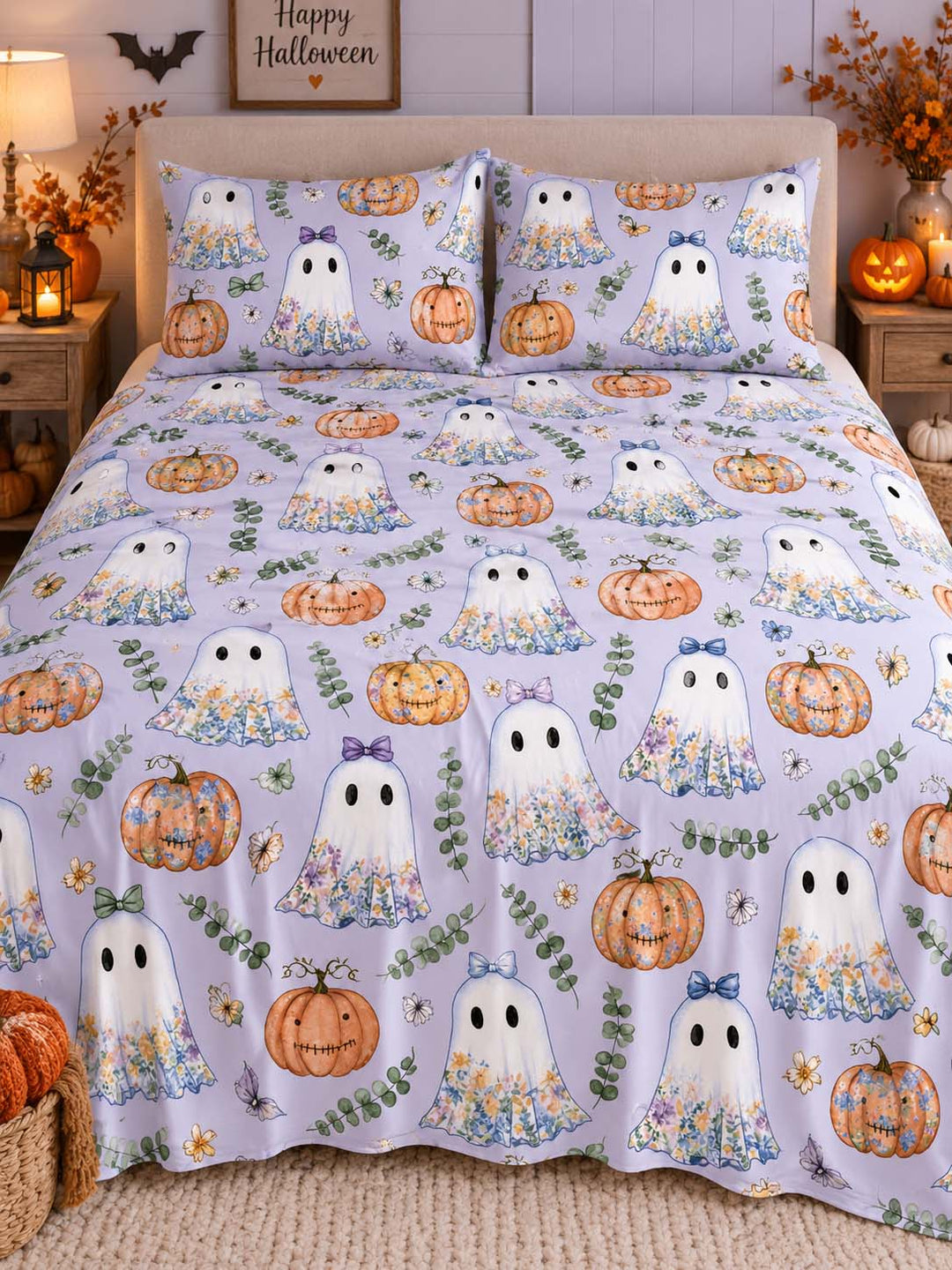 Watercolor Ghost Garden Bamboo Bedding Set
