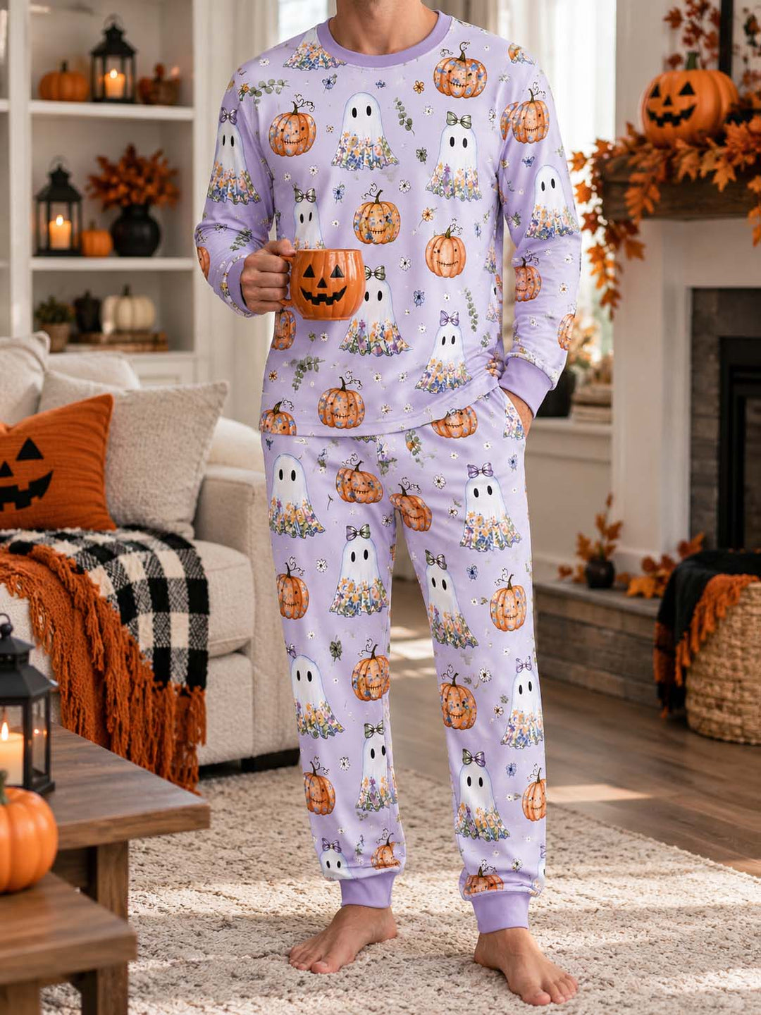Watercolor Ghost Garden Bamboo Men's Pajama Set