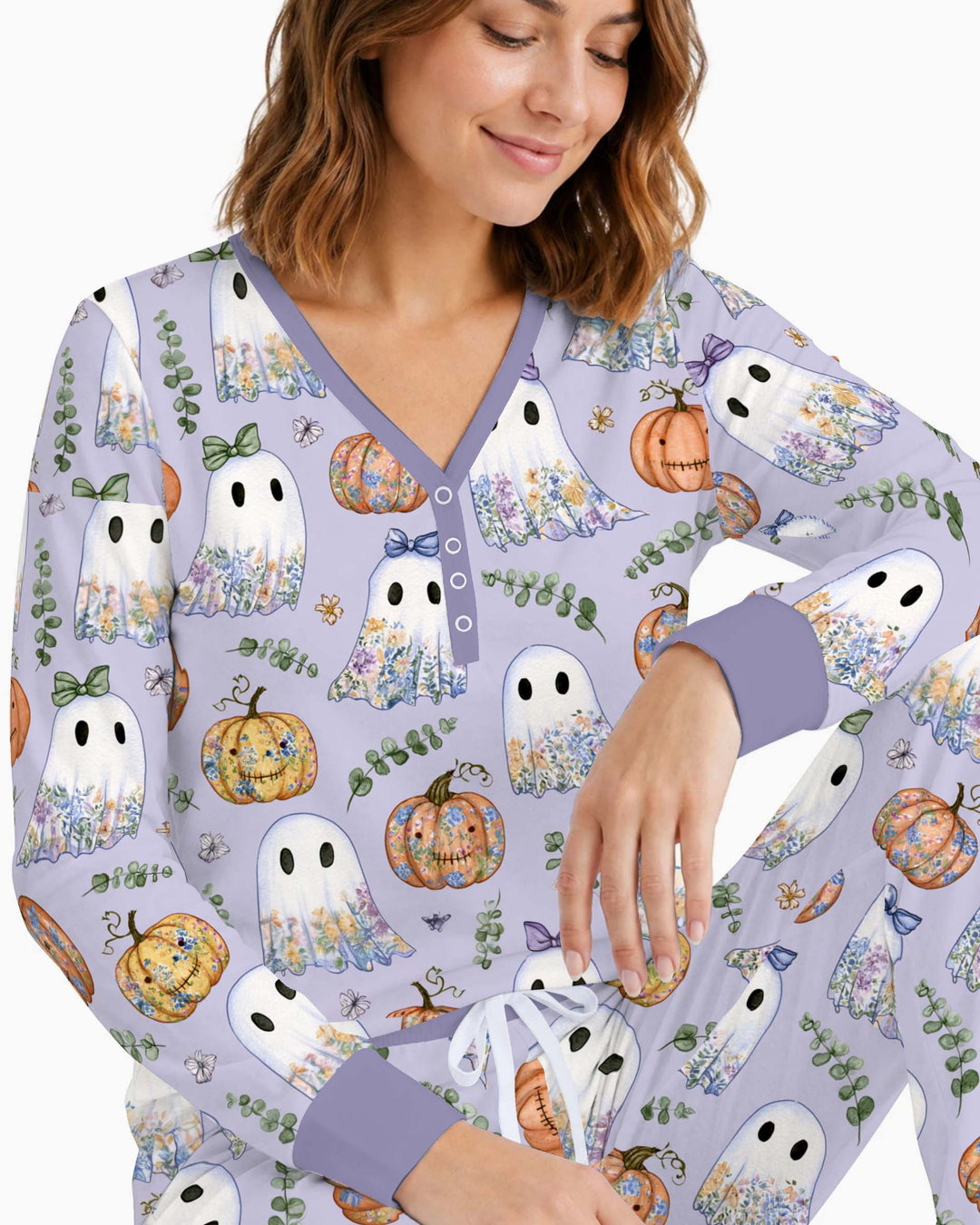 Watercolor Ghost Garden Bamboo Women Pajama Set