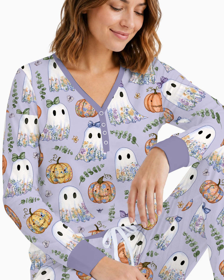 Watercolor Ghost Garden Bamboo Women Pajama Set