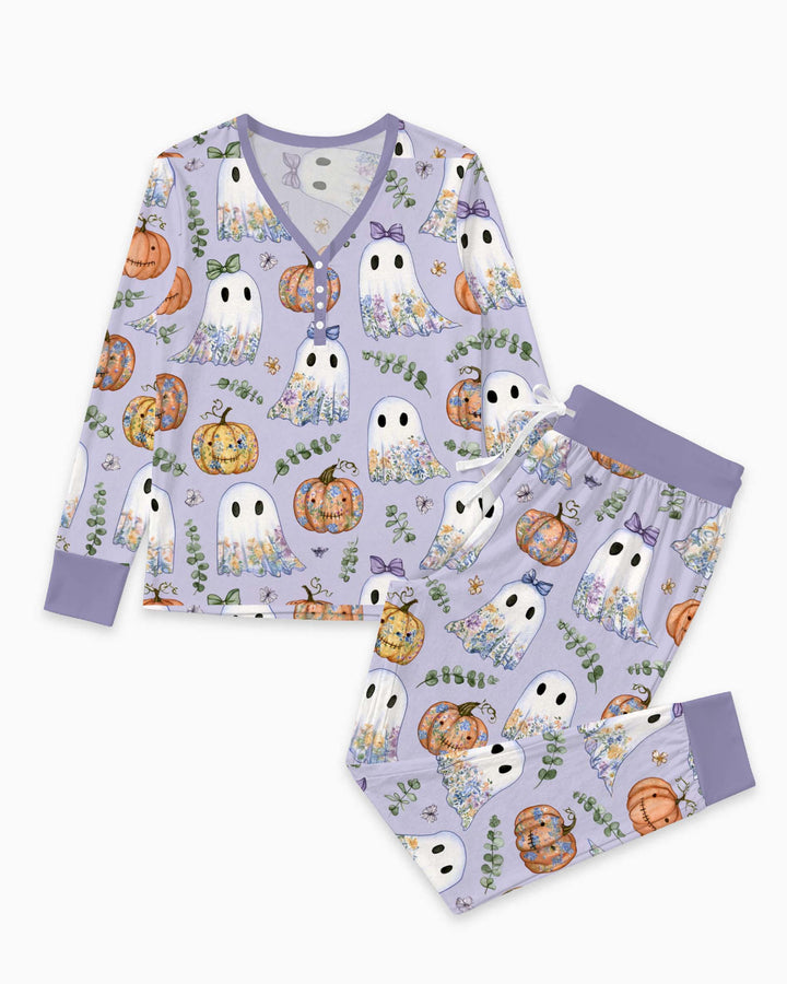 Watercolor Ghost Garden Bamboo Women Pajama Set