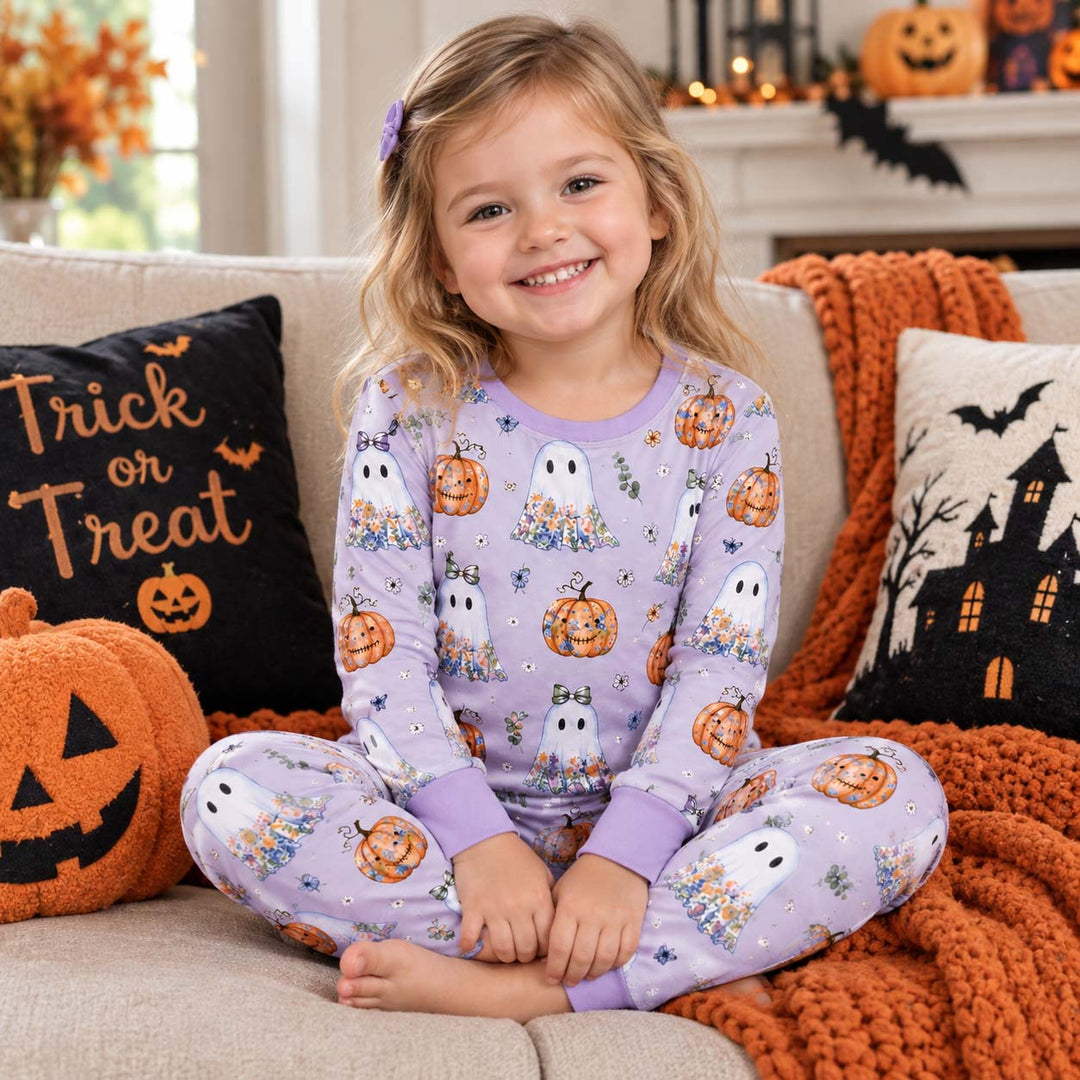 Watercolor Ghost Garden Bamboo Two Piece Long Sleeve Pajama Set