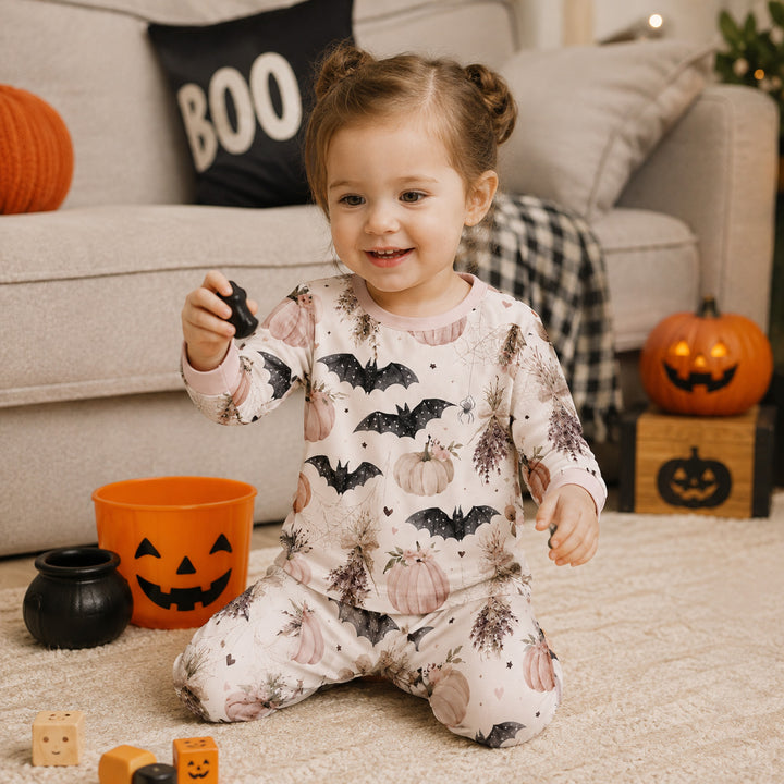 Watercolor Halloween Bats Bamboo Two Piece Long Sleeve Pajama Set