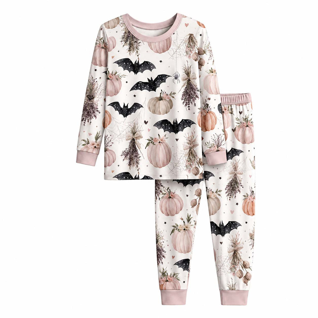 Watercolor Halloween Bats Bamboo Two Piece Long Sleeve Pajama Set