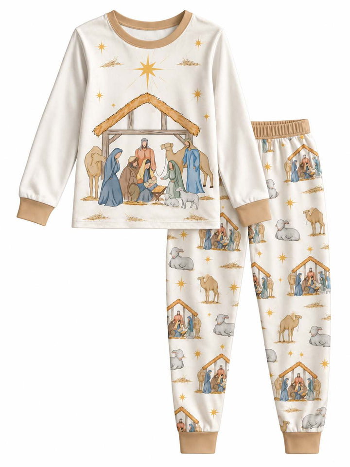 Watercolor Nativity Family Bamboo Two Piece Long Sleeve Pajama Set